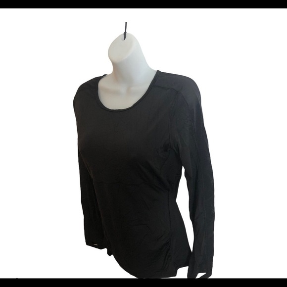 Athleta Fitted LS Black Scoop Neck Yoga Fitness Top Sz. M Thumb Holes Running - Picture 2 of 6